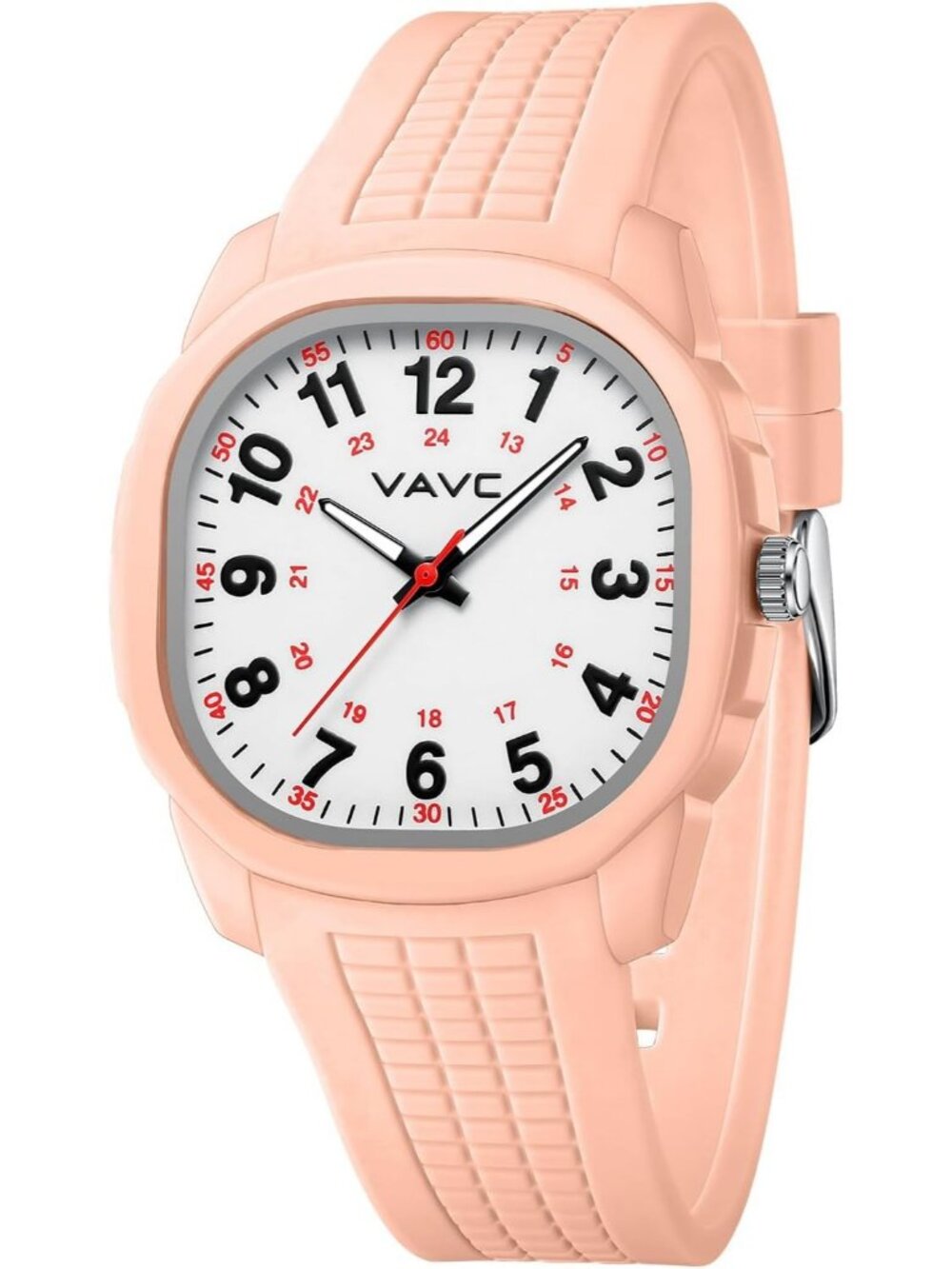 Women's Pink Comfortable Lightweight Case Silicone Band Easy to Read Dial Watch